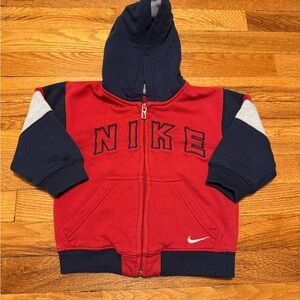 Vintage 90s Y2K Nike Zip Up Sweatshirt, Cute Baby Toddler 2T, Red Blue